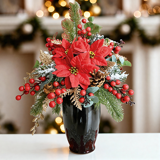 Poinsetias Arrangement Vase