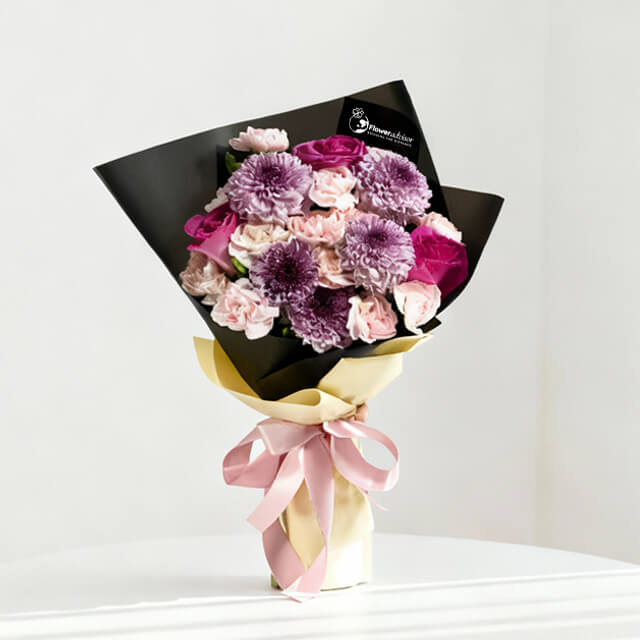 Cheery Sensation - Purple Bouquet with Poms
