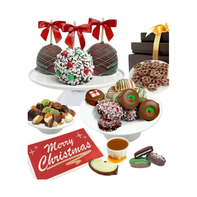 Merry Christmas Belgian Chocolate Covered Fruit Gift Basket