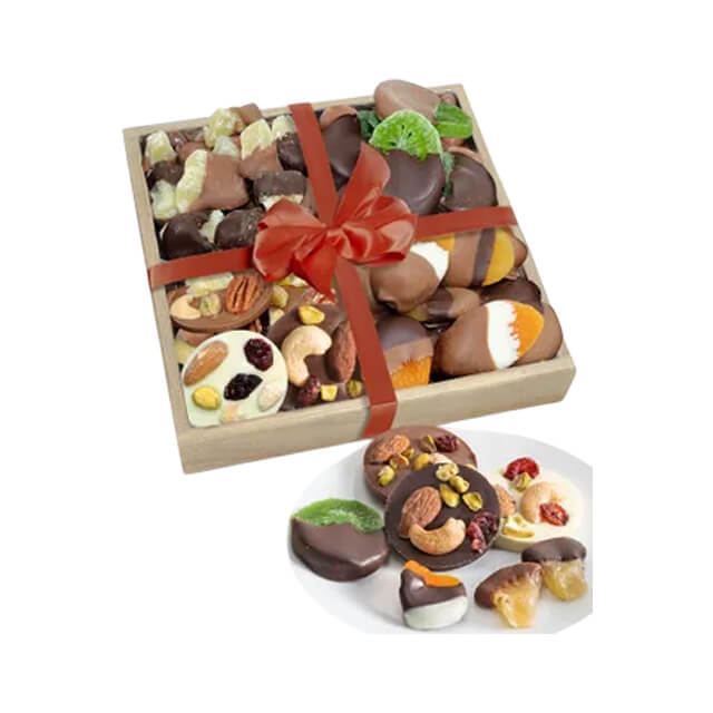 Luxury Belgian Chocolate Covered Dried Fruit Wooden Tray