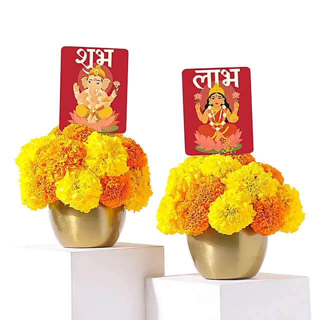 Diwali Yellow and Orange Bloom Pots 2025