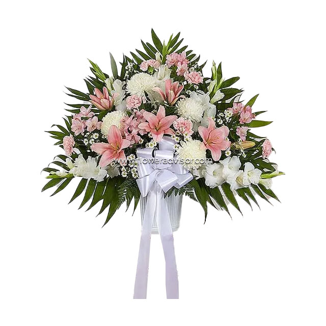 Pink & White Sympathy Standing Basket