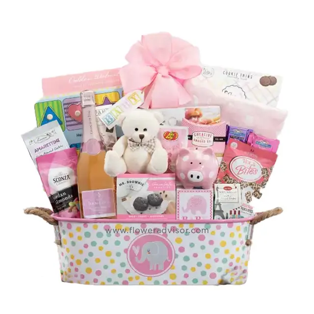 Baby Girl Sparkling Wine Basket